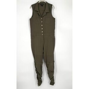 Like An Angel Olive Green Moto Jumpsuit Sz 2X Sleeveless Collared Ruched‎ Leg